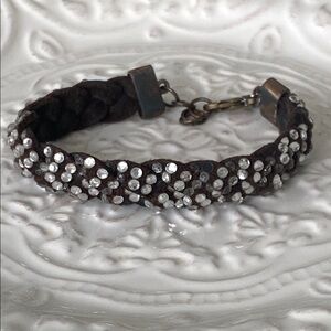 Midnight Iridescent Crystal Sparkle Leather Bracelet Beach Summer Concert Edgy